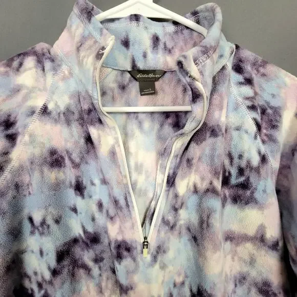 Eddie Bauer Purple Blue Cloud Wash 1/4 Zip Fleece Pullover Mock Neck L - Picture 3 of 8